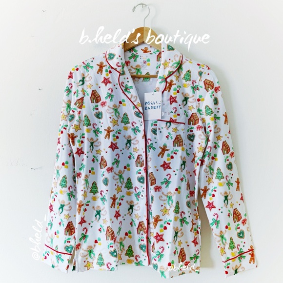 Roller Rabbit Gingerbread Party Long Sleeve Polo Pajamas in Multi Size XS NWT - Picture 2 of 15